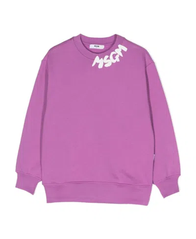 Msgm Kids' Logo-print Cotton Sweatshirt In Pink