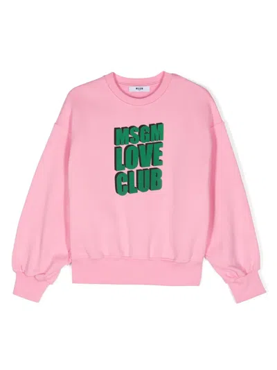 Msgm Kids' Sweatshirt Mit Logo-print In Rosa