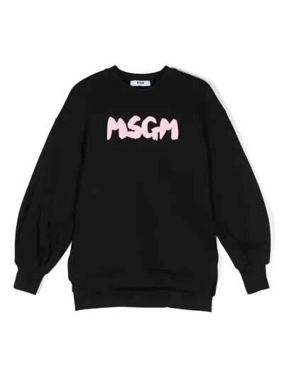 Msgm Kids' Logo-print Cotton Sweatshirt In Schwarz