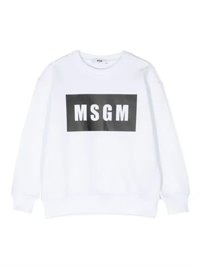 Msgm Kids' Logo-print Cotton Sweatshirt In Weiss