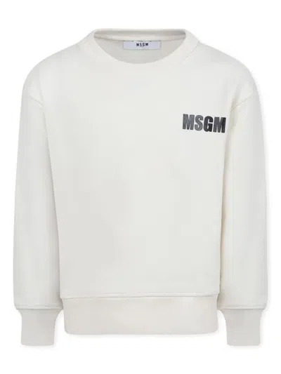 Msgm Kids' Logo-print Cotton Sweatshirt In White