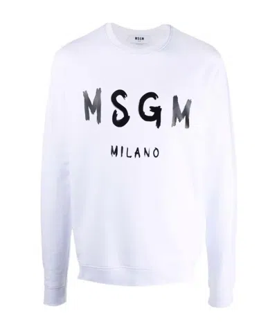 Msgm Logo-print Cotton Sweatshirt In White