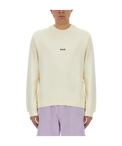 Msgm Logo-print Cotton Sweatshirt In Beige