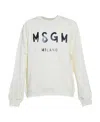 Msgm Cream Cotton Crewneck Sweatshirt With Brush Logo Print In White
