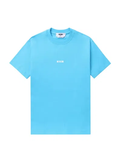Msgm Logo-print Cotton T-shirt In 蓝色