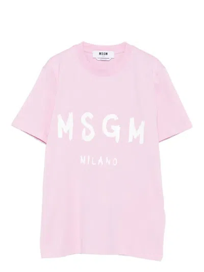Msgm Logo Print Cotton T-shirt In Pink