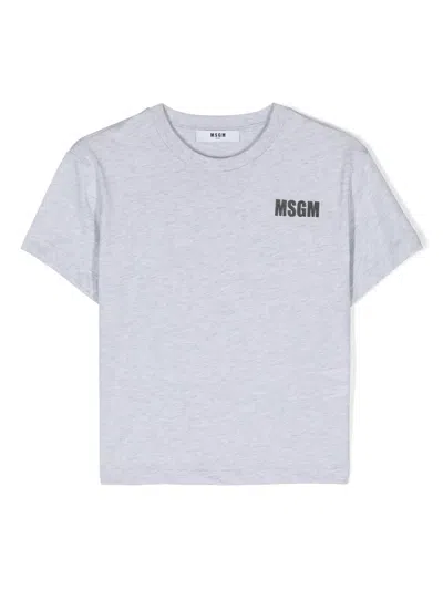 Msgm Kids' Logo-print Cotton T-shirt In 灰色