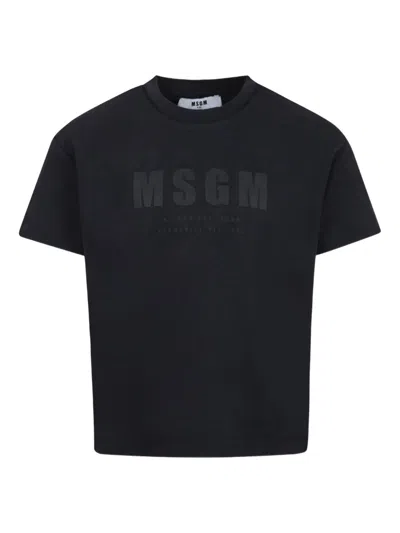 Msgm Kids' Logo-print Cotton T-shirt In Black