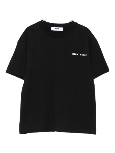 Msgm Kids' Logo-print Cotton T-shirt In Black