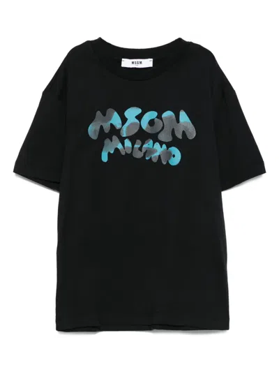 Msgm Kids' Logo-print Cotton T-shirt In Black