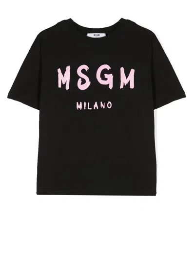 Msgm Kids' Logo-print Cotton T-shirt In Black