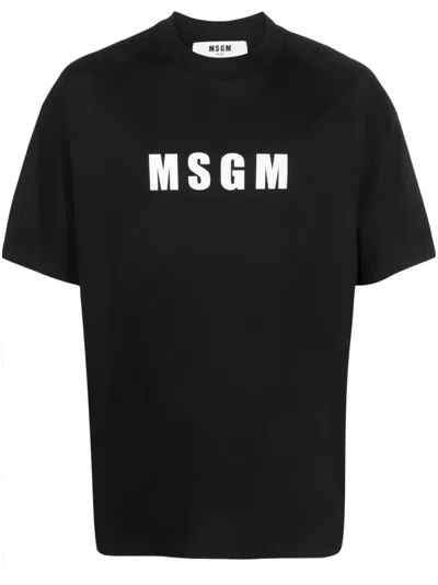 Msgm Logo Crew Neck Cotton T-shirt In Black