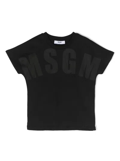Msgm Kids' Logo-print Cotton T-shirt In Black