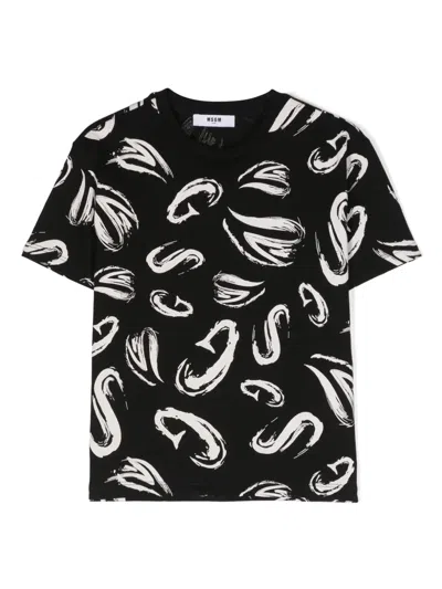 Msgm Kids' Logo-print Cotton T-shirt In Black