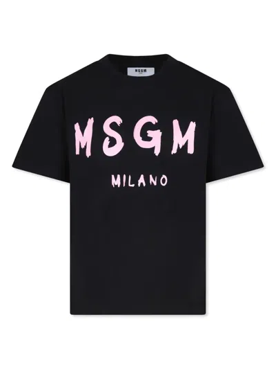 Msgm Kids' Logo-print Cotton T-shirt In Black