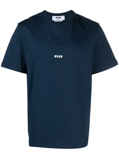 Msgm Logo-print Cotton T-shirt In Blue