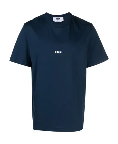 Msgm Logo-print Cotton T-shirt In Blue
