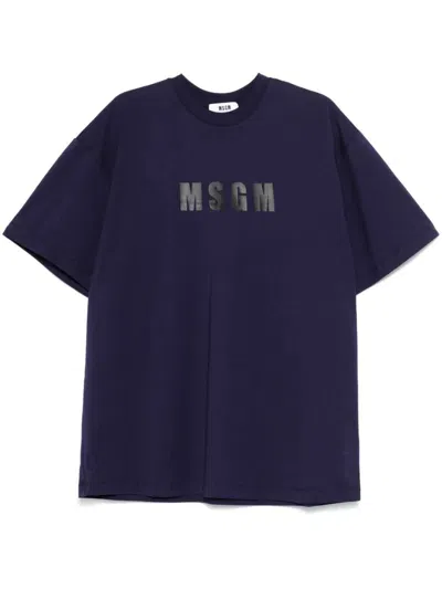 Msgm Logo-print Cotton T-shirt Clothing In Blue