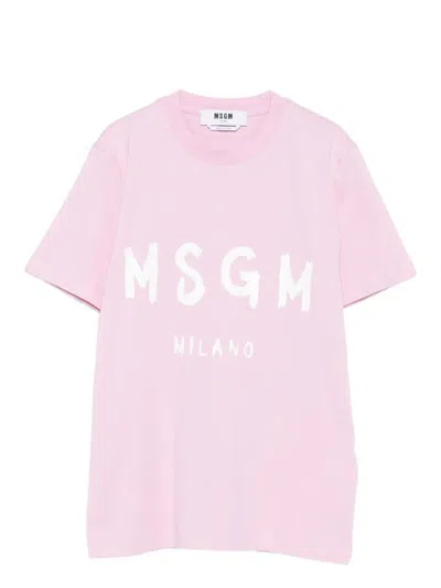 Msgm Logo Print Cotton T-shirt Clothing In Pink