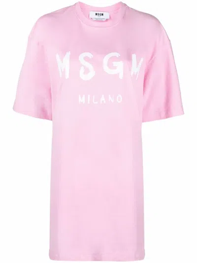 MSGM LOGO-PRINT COTTON T-SHIRT DRESS