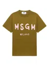 Msgm Logo Print Cotton T-shirt Clothing In Green