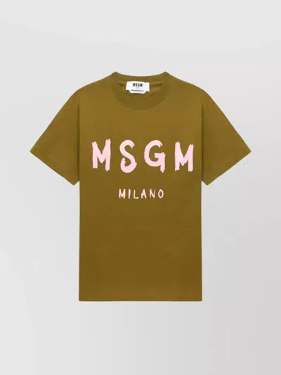 Msgm Logo Print Cotton T-shirt Clothing In Green