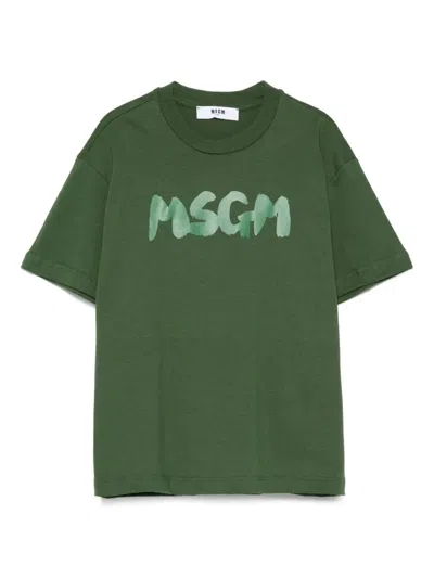 Msgm Kids' Logo-print Cotton T-shirt In Green