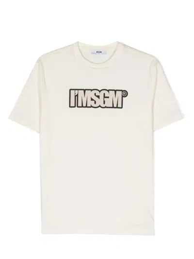 Msgm Kids' Logo-print Cotton T-shirt In Neutrals