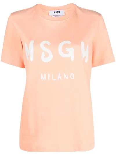 Msgm Logo-print Cotton T-shirt In Orange