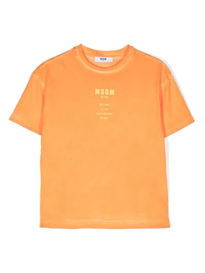 Msgm Kids' Logo-print Cotton T-shirt In Orange