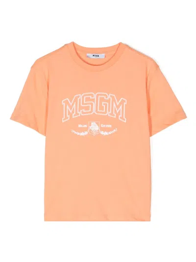 Msgm Kids' Logo-print Cotton T-shirt In Orange
