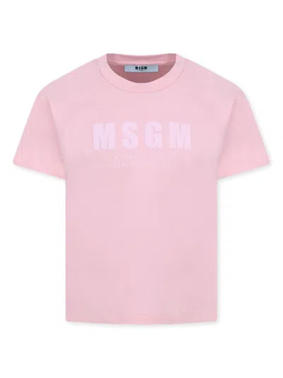 Msgm Kids' Logo-print Cotton T-shirt In Pink