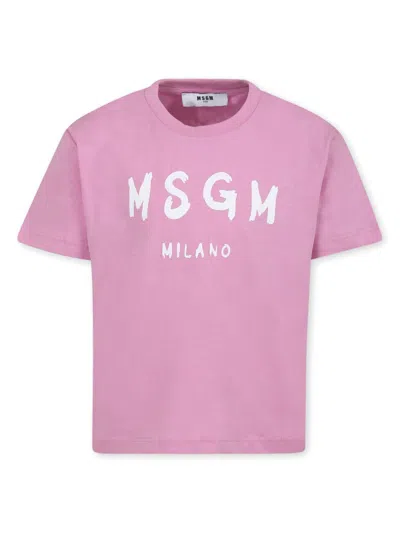 Msgm Kids' Logo-print Cotton T-shirt In Pink