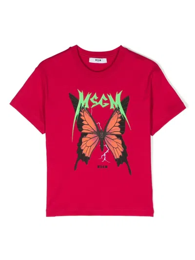 Msgm Kids' Logo-print Cotton T-shirt In Pink
