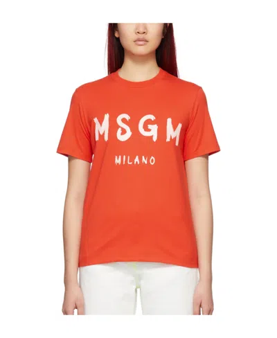 Msgm Logo-print Cotton T-shirt In Orange