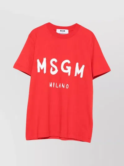 Msgm Logo Print Cotton T-shirt In Red