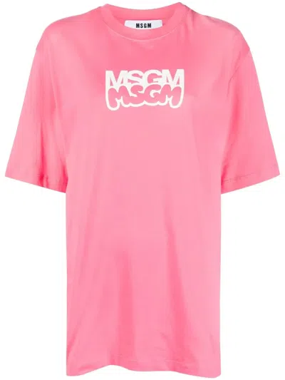 Msgm Logo-print Cotton T-shirt In Pink