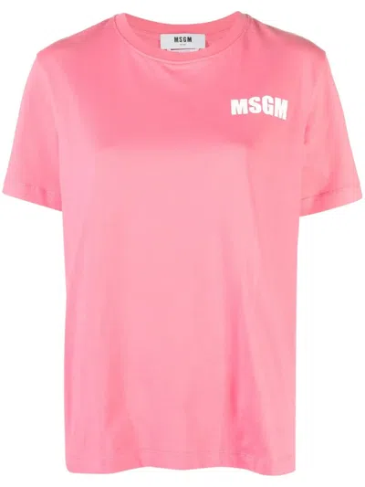 Msgm Logo-print Cotton T-shirt In Fuchsia