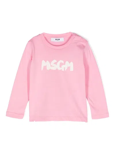 Msgm Babies' T-shirt Mit Logo-print In Rosa