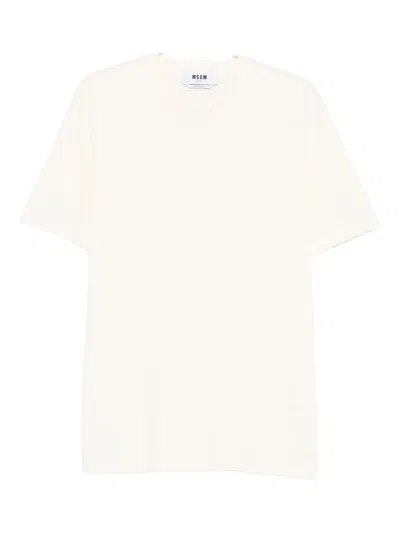 Msgm White Crewneck Cotton T-shirt In Neutral