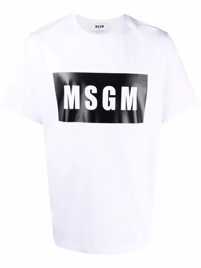 Msgm Logo Print Cotton T Shirt In White