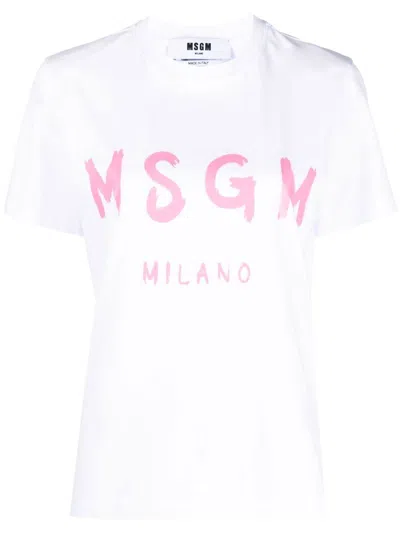 Msgm Logo-print Cotton T-shirt In White