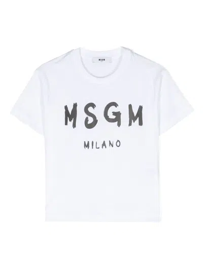 Msgm Kids' Logo-print T-shirt In White