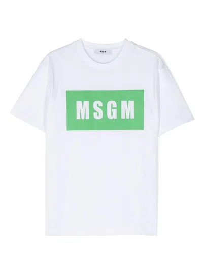 Msgm Kids' Logo-print Cotton T-shirt In White