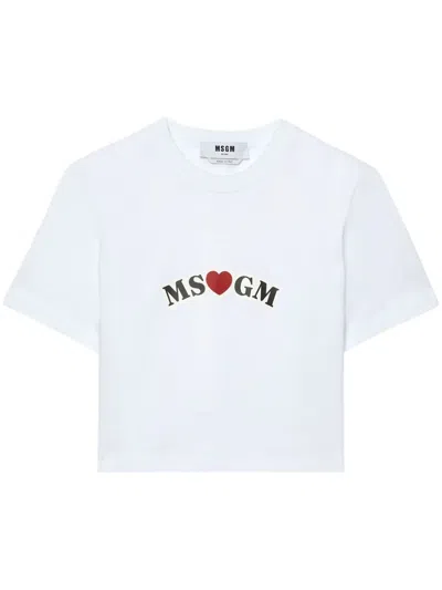 Msgm Logo-print Cotton T-shirt In White