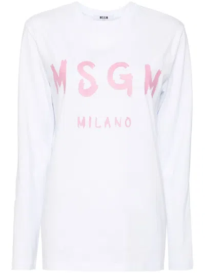 Msgm Logo-print Cotton T-shirt In White