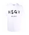 Msgm Logo Print Cotton  T-shirt In White
