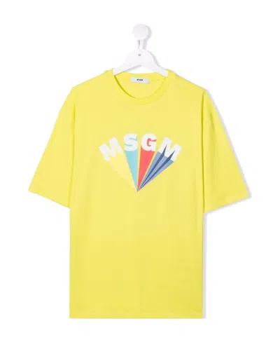 Msgm Logo-print Cotton T-shirt In Yellow