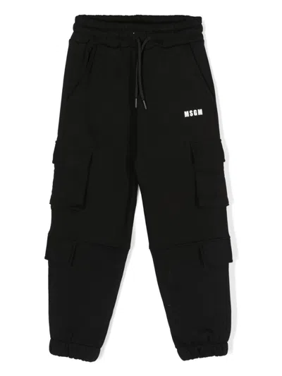 Msgm Kids' Logo-print Cotton Track Pants In Black