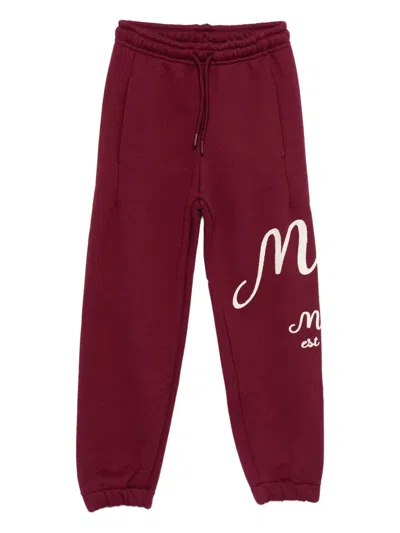 Msgm Kids' Logo-print Cotton Track Pants In Red